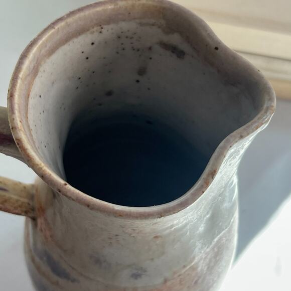 Studio Art Pottery Pitcher Handmade Vase Ivory Brown Orange Mix Speckled 9" X 5" - Picture 5 of 11